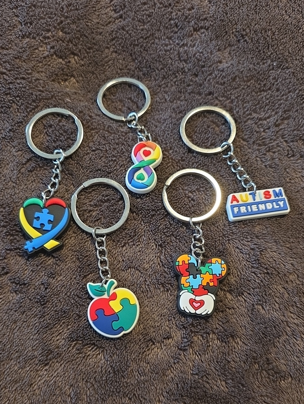 Autism Awareness Neurodiversity Keychain Set 5pc Puzzle Infinity